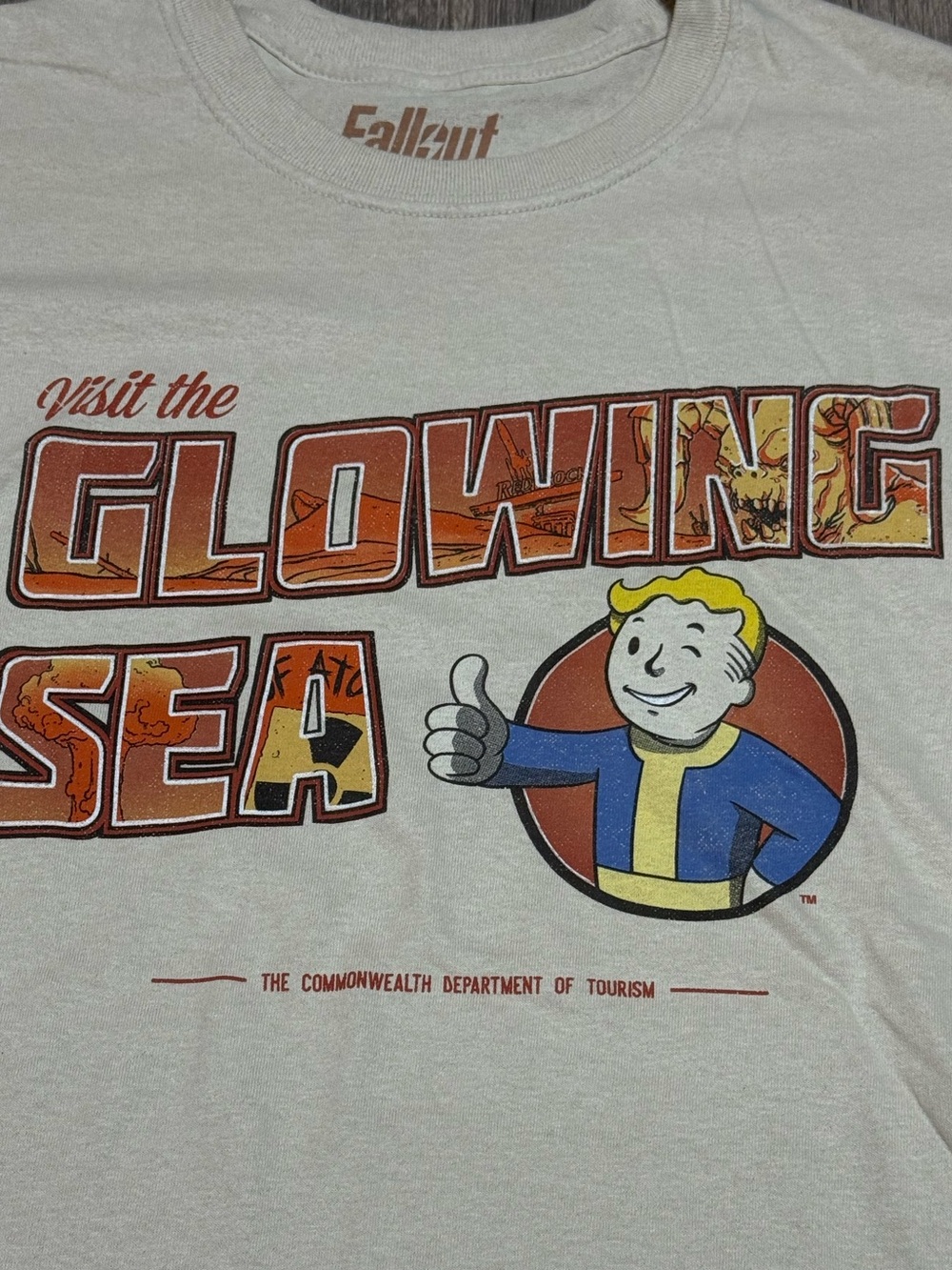 Fallout Loot Crate Exclusive Visit The Glowing Sea Graphic T-Shirt Tan Size L - Picture 9 of 12